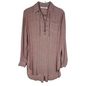 Faithfull The Brand Tunic Shirt S Orange White Lace Up Front Long Sleeve Pocket